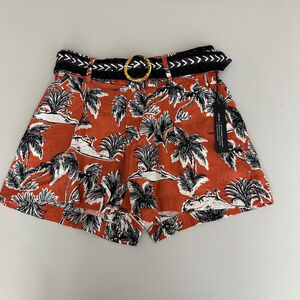 Tahari 100% Linen Shorts Women Size 6 Palm Tree Prints Breathable Summer Beach